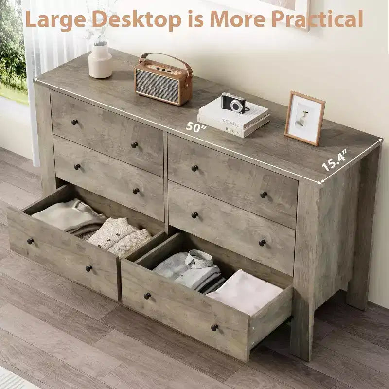 Commode double Acekool à 6 tiroirs, organisateur de rangement moderne en bois pour chambre et chambre d'enfant