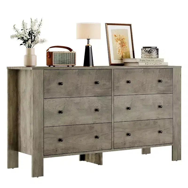 Commode double Acekool à 6 tiroirs, organisateur de rangement moderne en bois pour chambre et chambre d'enfant