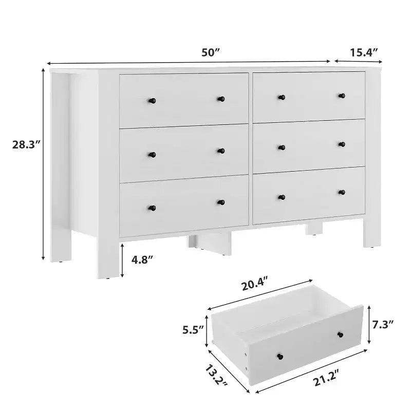 Commode double Acekool à 6 tiroirs, organisateur de rangement moderne en bois pour chambre et chambre d'enfant