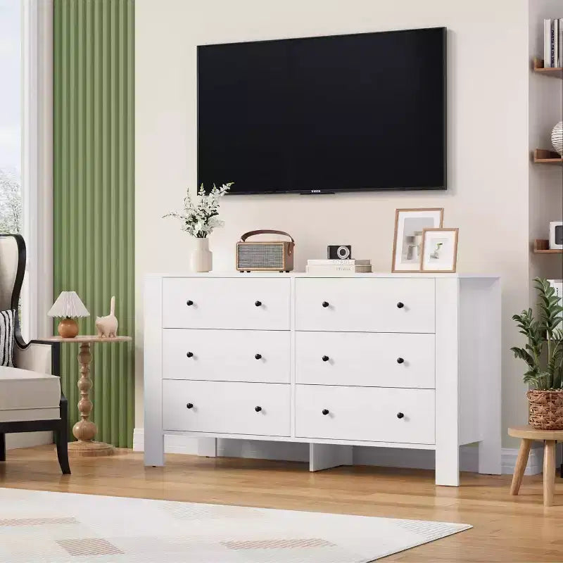 Commode double Acekool à 6 tiroirs, organisateur de rangement moderne en bois pour chambre et chambre d'enfant