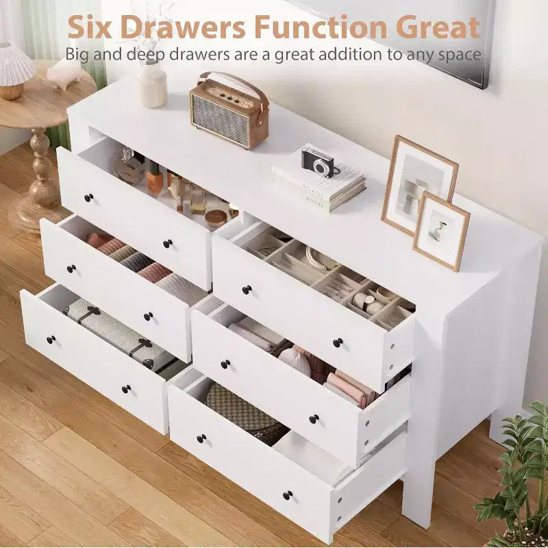Commode double Acekool à 6 tiroirs, organisateur de rangement moderne en bois pour chambre et chambre d'enfant