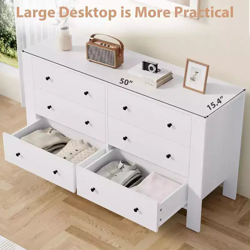 Commode double Acekool à 6 tiroirs, organisateur de rangement moderne en bois pour chambre et chambre d'enfant
