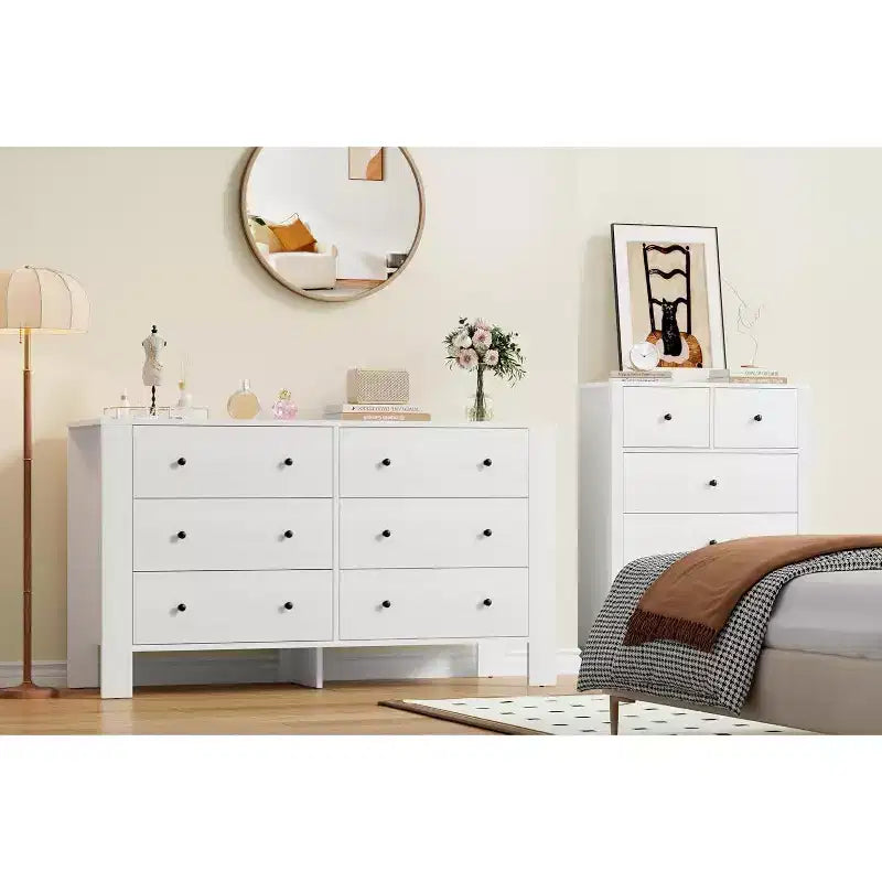 Commode double Acekool à 6 tiroirs, organisateur de rangement moderne en bois pour chambre et chambre d'enfant