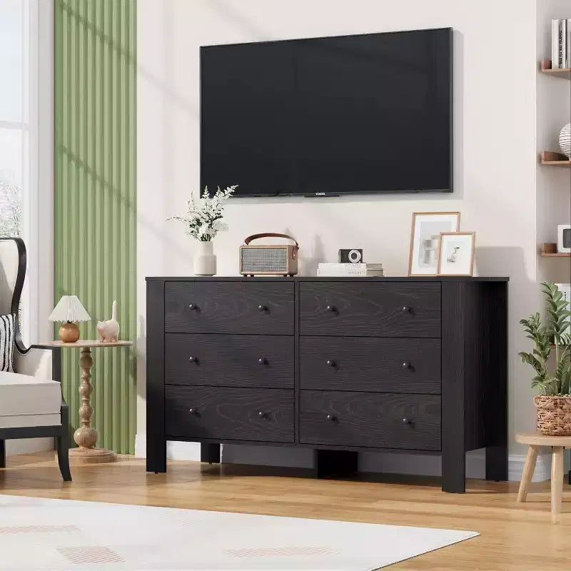 Commode double Acekool à 6 tiroirs, organisateur de rangement moderne en bois pour chambre et chambre d'enfant