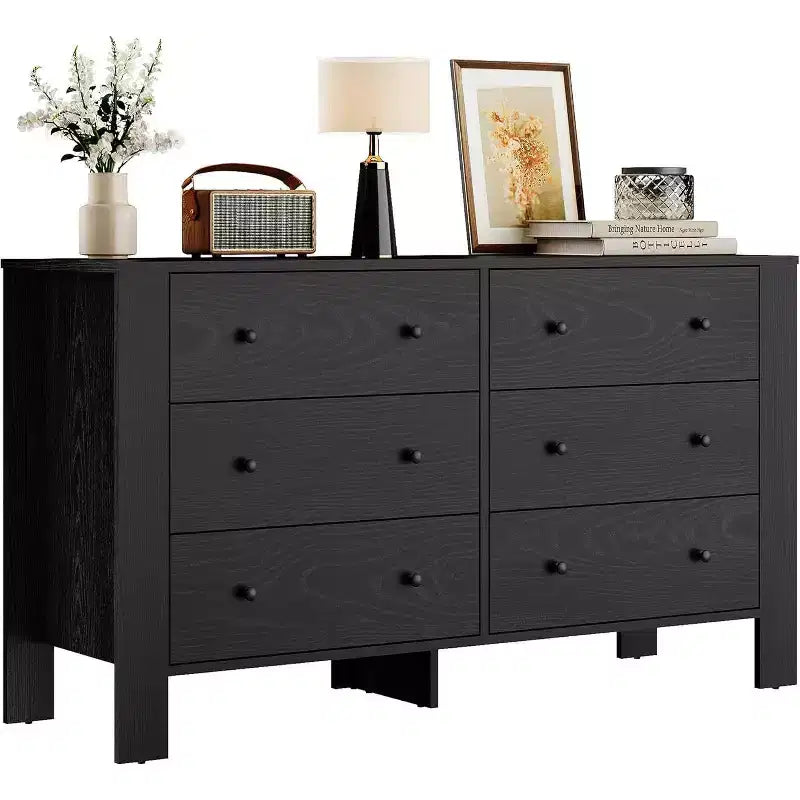 Commode double Acekool à 6 tiroirs, organisateur de rangement moderne en bois pour chambre et chambre d'enfant