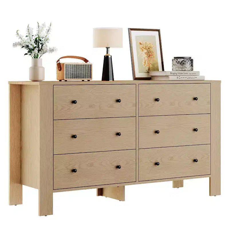 Commode double Acekool à 6 tiroirs, organisateur de rangement moderne en bois pour chambre et chambre d'enfant