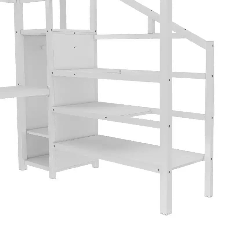 Lit superposé surélevé en métal Okak avec bureau en L et USB, cadre de lit robuste avec armoire et étagère réglable, LED pour adultes, adolescents, enfants