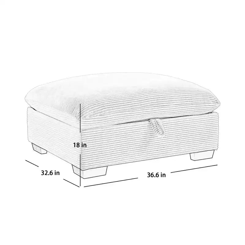 Banc ottoman de rangement carré élégant en velours côtelé Okak avec rangement dissimulé, repose-pieds rembourré à combiner avec un canapé pour le salon ou la chambre à coucher