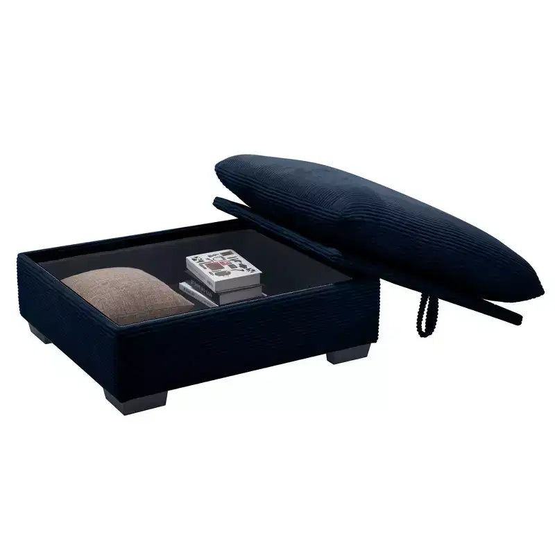 Banc ottoman de rangement carré élégant en velours côtelé Okak avec rangement dissimulé, repose-pieds rembourré à combiner avec un canapé pour le salon ou la chambre à coucher