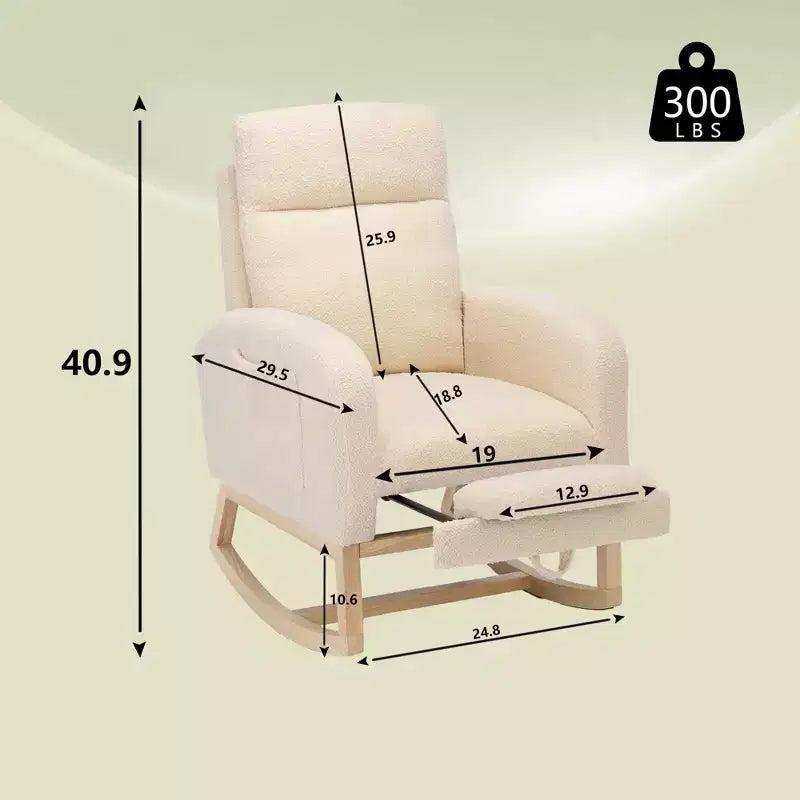Fauteuil à bascule d'appoint moderne Okak avec poche latérale et dossier haut rembourré confortable pour chambre, salon ou chambre d d'enfant