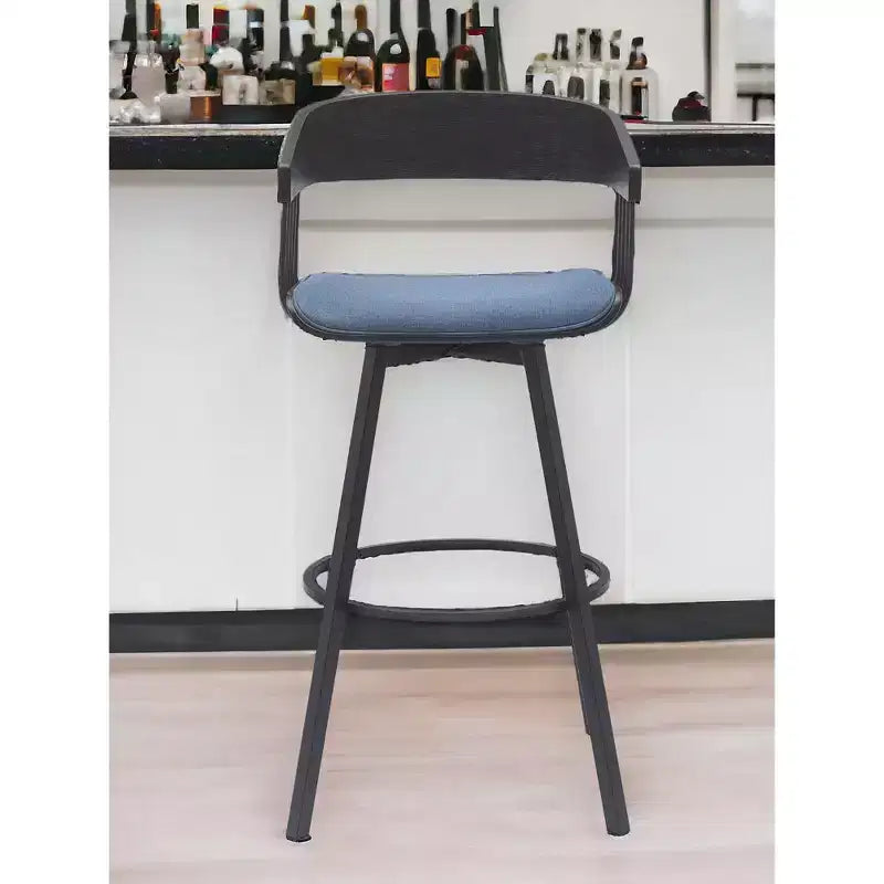 HomeRoots Tabouret de bar pivotant 31 po en tissu bleu et noir avec piétement en métal