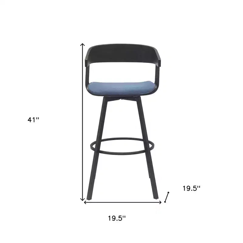 HomeRoots Tabouret de bar pivotant 31 po en tissu bleu et noir avec piétement en métal