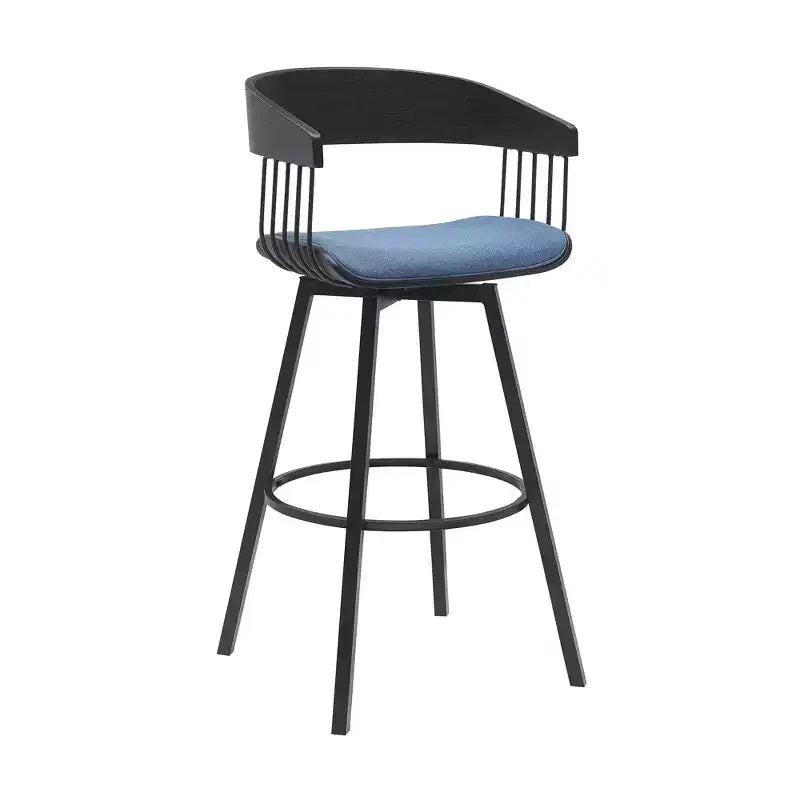 HomeRoots Tabouret de bar pivotant 31 po en tissu bleu et noir avec piétement en métal
