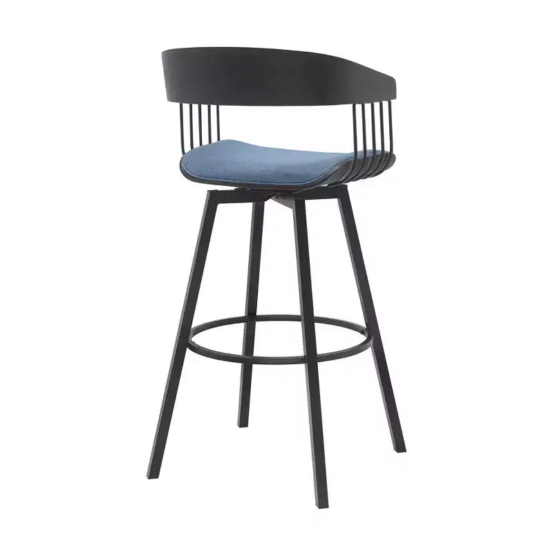 HomeRoots Tabouret de bar pivotant 31 po en tissu bleu et noir avec piétement en métal