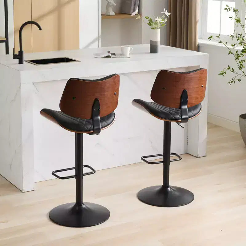 Lot de 2 tabourets de bar pivotants à 360°, hauteur réglable, tabourets de comptoir, chaises de salle à manger, tabourets de cuisine, noyer+noir/beige - ModernLuxe