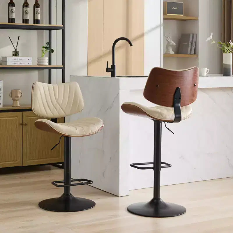 Lot de 2 tabourets de bar pivotants à 360°, hauteur réglable, tabourets de comptoir, chaises de salle à manger, tabourets de cuisine, noyer+noir/beige - ModernLuxe