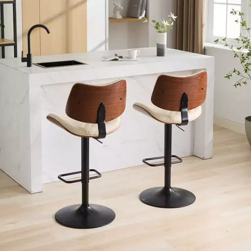 Lot de 2 tabourets de bar pivotants à 360°, hauteur réglable, tabourets de comptoir, chaises de salle à manger, tabourets de cuisine, noyer+noir/beige - ModernLuxe