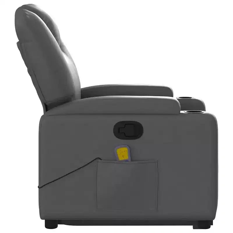vidaXL Fauteuil inclinable de massage à levage électrique – Inclinable manuel, massage vibrant, porte-gobelets, similicuir, aide électrique pour se lever, gris