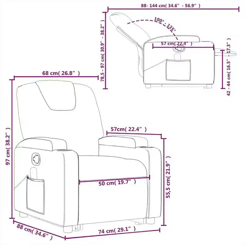 vidaXL Fauteuil inclinable de massage à levage électrique – Inclinable manuel, massage vibrant, porte-gobelets, similicuir, aide électrique pour se lever, gris