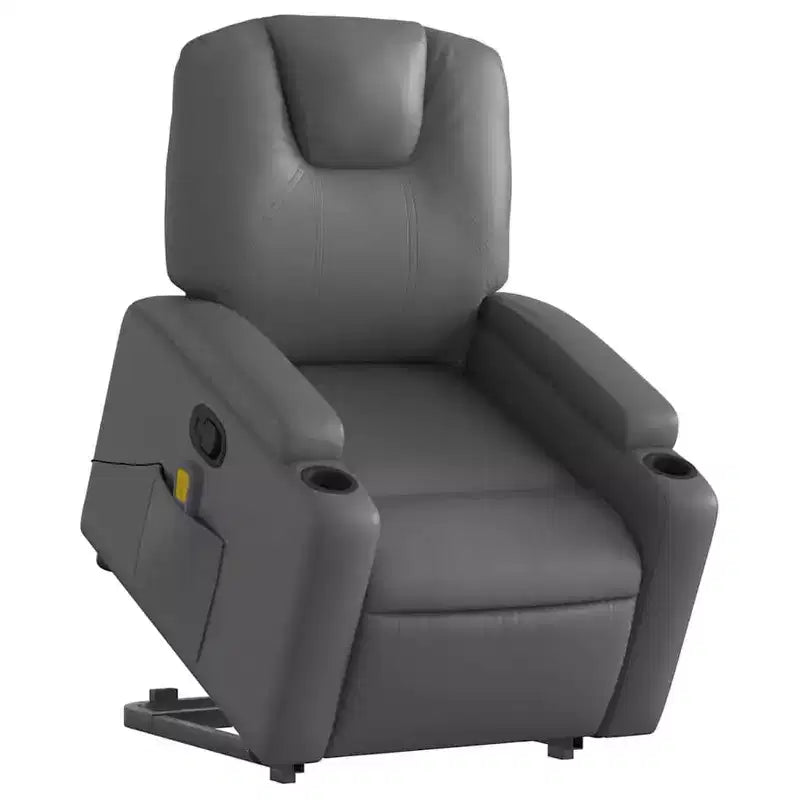 vidaXL Fauteuil inclinable de massage à levage électrique – Inclinable manuel, massage vibrant, porte-gobelets, similicuir, aide électrique pour se lever, gris