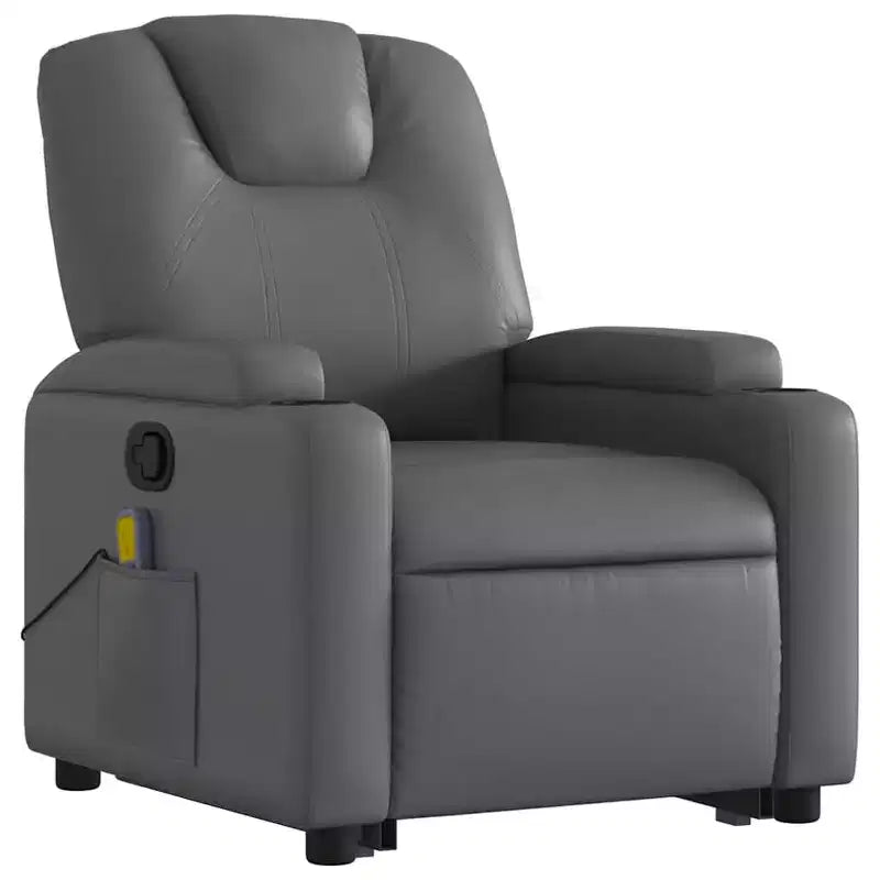 vidaXL Fauteuil inclinable de massage à levage électrique – Inclinable manuel, massage vibrant, porte-gobelets, similicuir, aide électrique pour se lever, gris