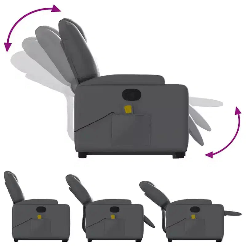 vidaXL Fauteuil inclinable de massage à levage électrique – Inclinable manuel, massage vibrant, porte-gobelets, similicuir, aide électrique pour se lever, gris