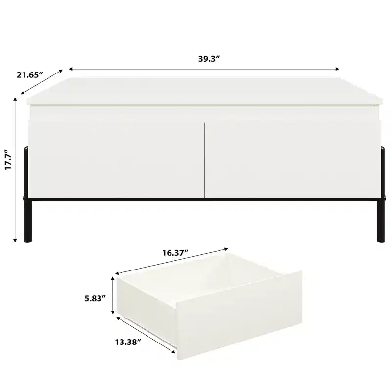 Table basse Garvee avec 2 tiroirs sans poignée, table basse blanche avec étagère de rangement ouverte