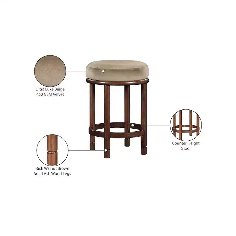 Meridian Furniture, Tabouret de comptoir Monette en velours beige