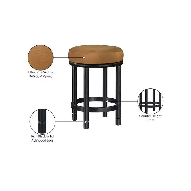 Meridian Furniture, Tabouret de comptoir en velours Monette Saddle