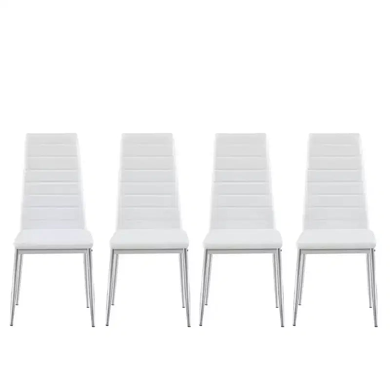 Chaises de salle à manger Okak de style moderne, lot de 4, chaises d'appoint de cuisine confortables en cuir PU avec placage chromé argenté pour table à manger