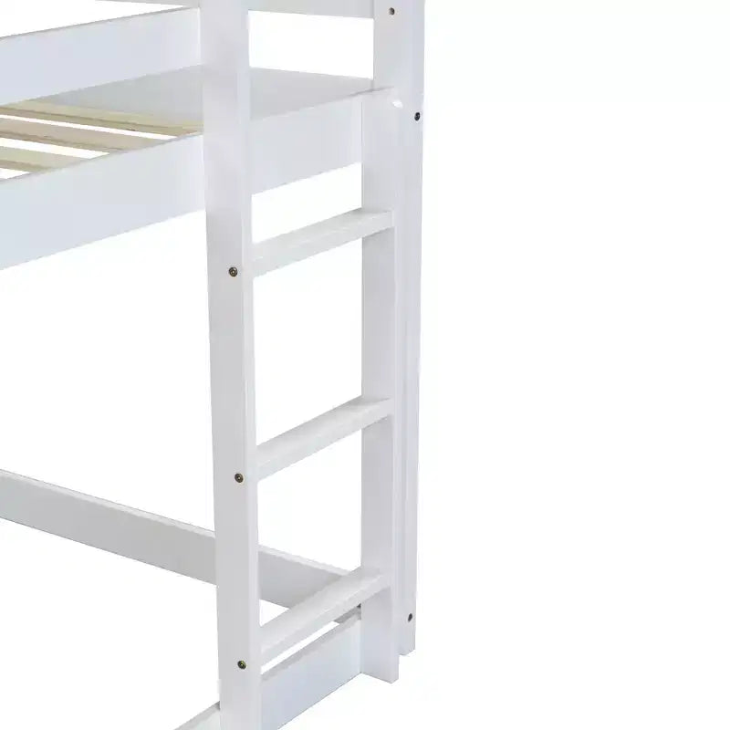 MAYEERTY Lit superposé double en bois d'hévéa avec échelle, balustrades, lit superposé en forme de maison gris