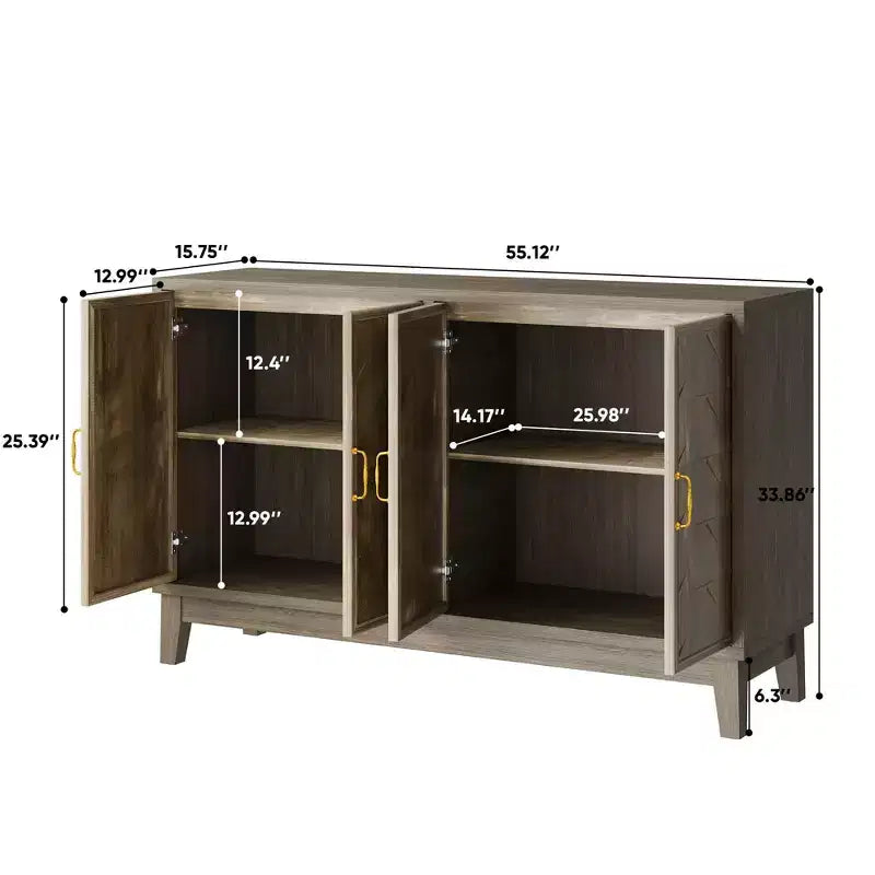 GDFStudio Gragas Vintage 55.12''W Storage Cabinet with 4 Doors and Adjustable Shelves