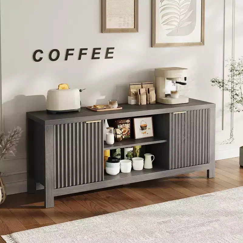 59 TV Stand for TVs Up to 65 Inches, Mid Century Modern TV Entertainment Center w/Storage Cabinets & Open Shelves, Wood TV Cabinet for Home