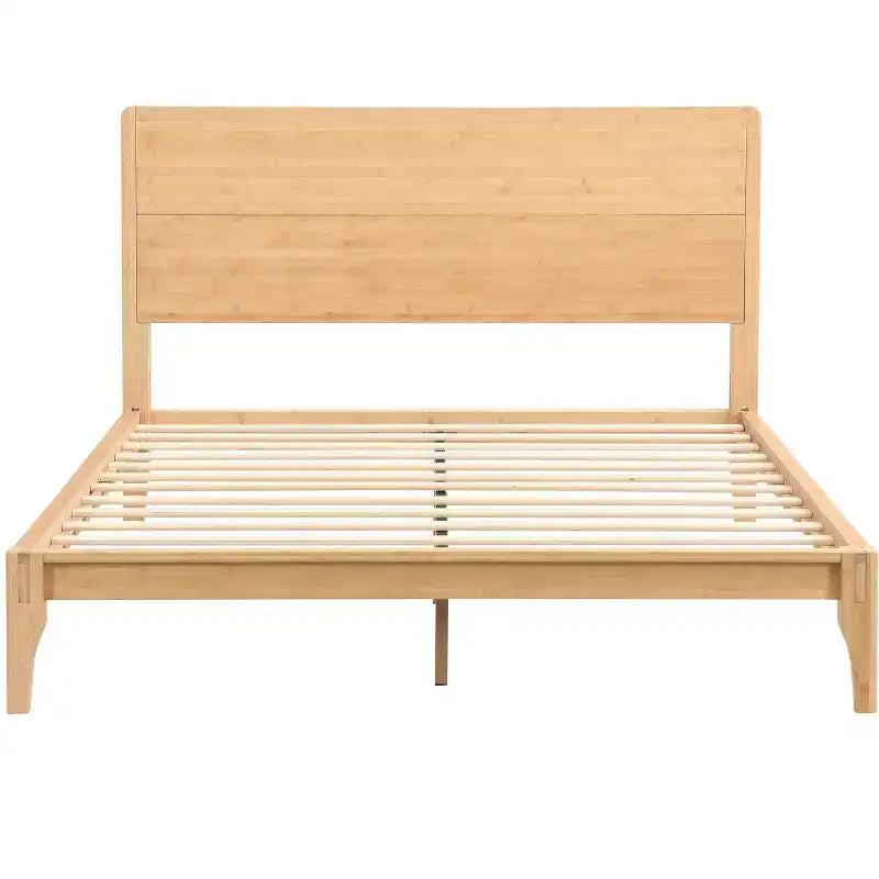 Lit plateforme Merax en bambou de style moderne Mid-Century avec tête de lit et support métallique