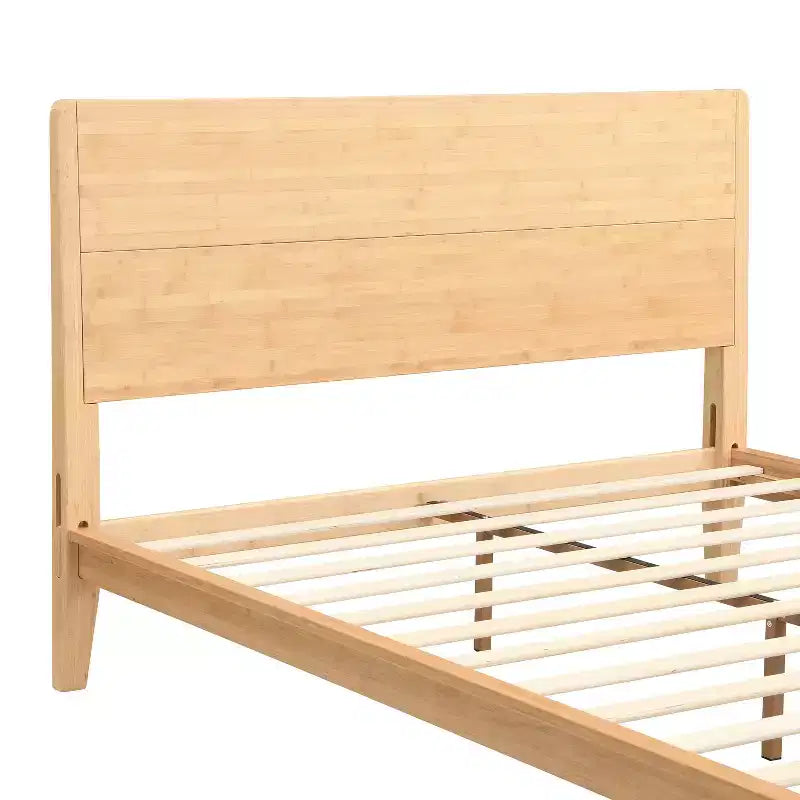 Lit plateforme Merax en bambou de style moderne Mid-Century avec tête de lit et support métallique