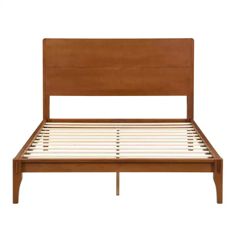 Lit plateforme Merax en bambou de style moderne Mid-Century avec tête de lit et support métallique