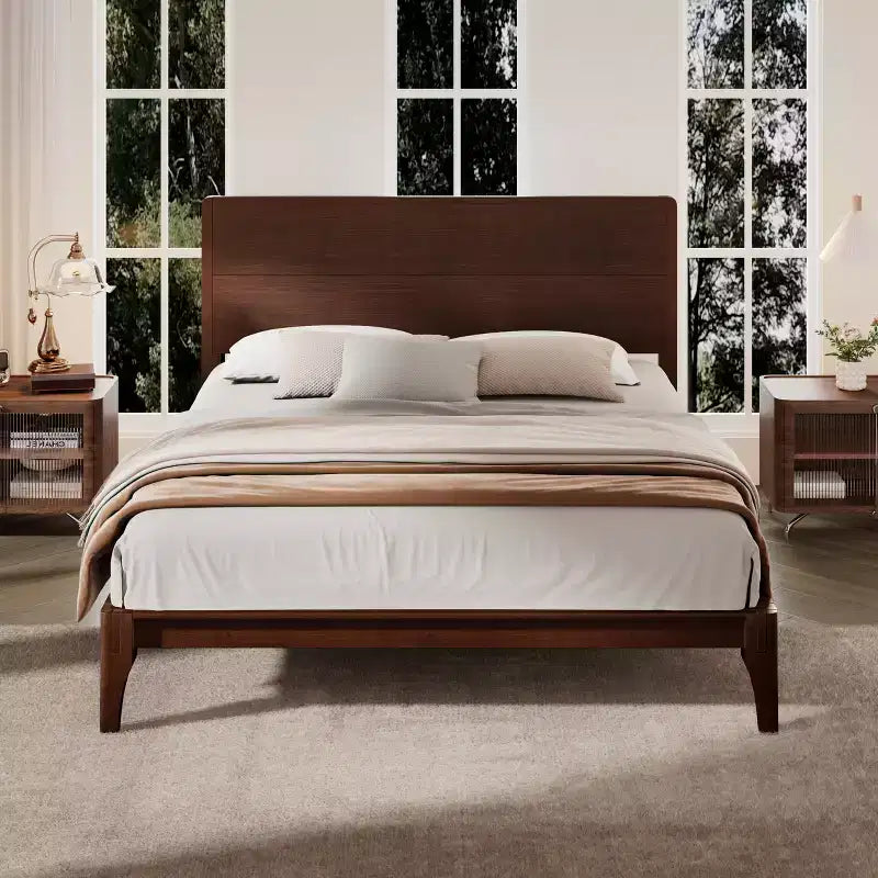 Lit plateforme Merax en bambou de style moderne Mid-Century avec tête de lit et support métallique