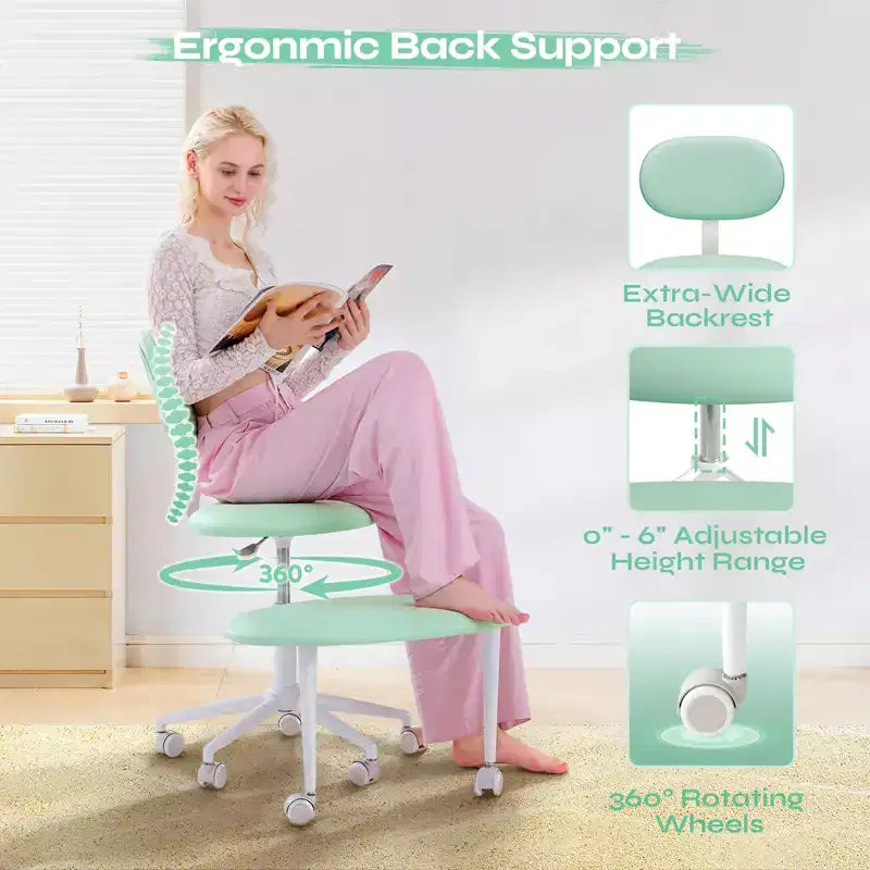 Chaise ergonomique Pinmoco entrecroisée avec roulettes, chaise de bureau à domicile sans accoudoirs pour petits espaces, soutien dorsal amélioré, hauteur réglable