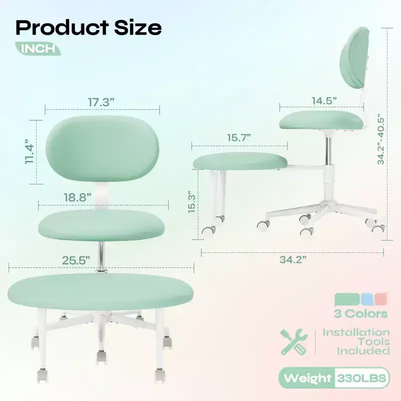 Chaise ergonomique Pinmoco entrecroisée avec roulettes, chaise de bureau à domicile sans accoudoirs pour petits espaces, soutien dorsal amélioré, hauteur réglable