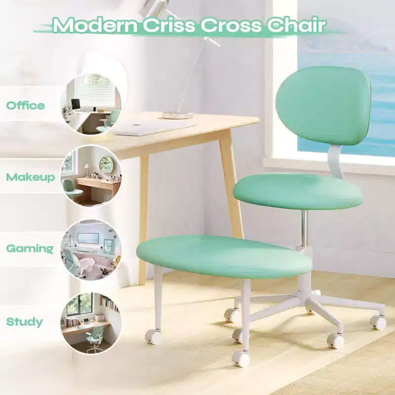 Chaise ergonomique Pinmoco entrecroisée avec roulettes, chaise de bureau à domicile sans accoudoirs pour petits espaces, soutien dorsal amélioré, hauteur réglable