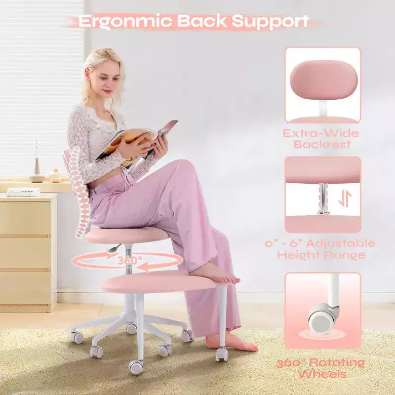 Chaise ergonomique Pinmoco entrecroisée avec roulettes, chaise de bureau à domicile sans accoudoirs pour petits espaces, soutien dorsal amélioré, hauteur réglable
