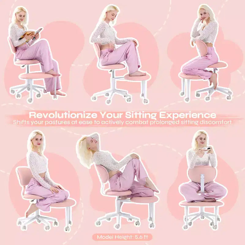 Chaise ergonomique Pinmoco entrecroisée avec roulettes, chaise de bureau à domicile sans accoudoirs pour petits espaces, soutien dorsal amélioré, hauteur réglable