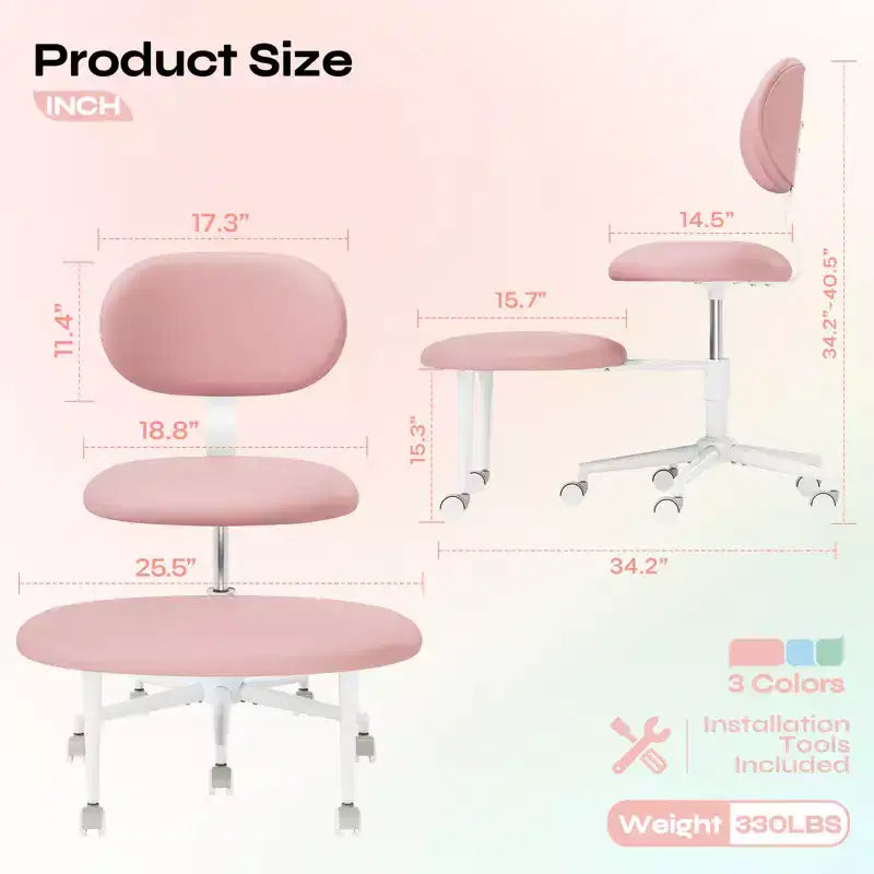 Chaise ergonomique Pinmoco entrecroisée avec roulettes, chaise de bureau à domicile sans accoudoirs pour petits espaces, soutien dorsal amélioré, hauteur réglable