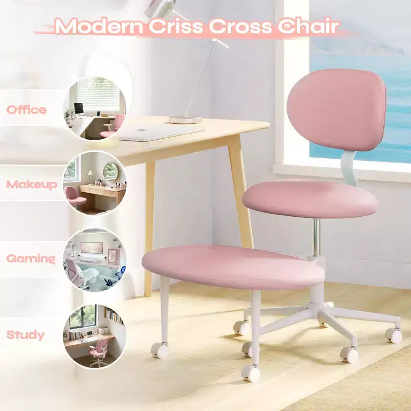 Chaise ergonomique Pinmoco entrecroisée avec roulettes, chaise de bureau à domicile sans accoudoirs pour petits espaces, soutien dorsal amélioré, hauteur réglable