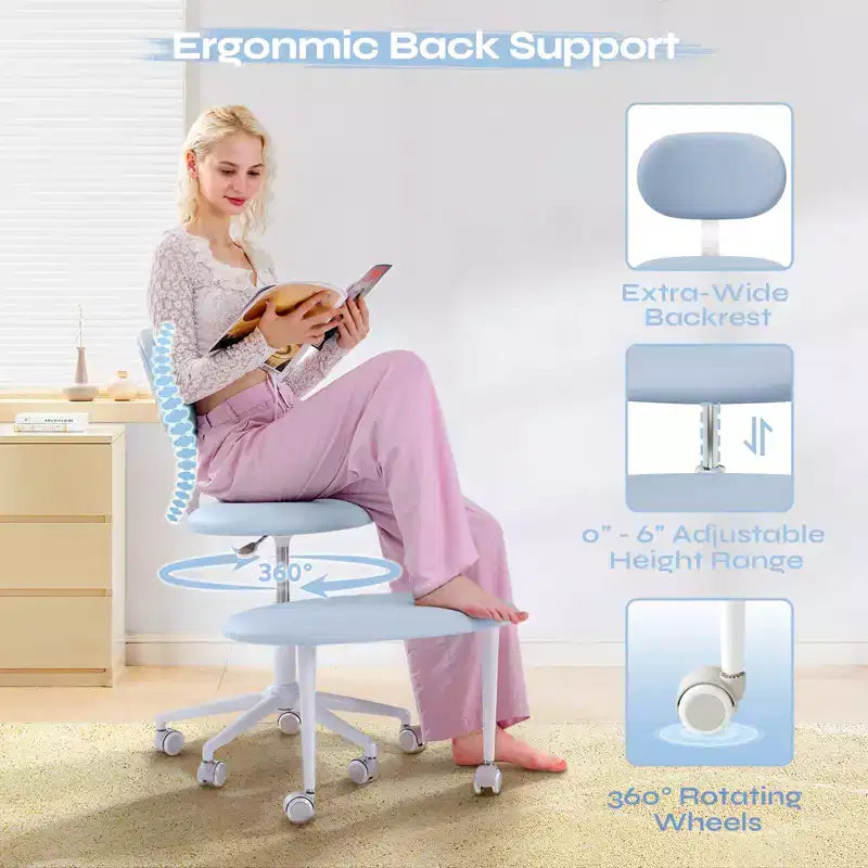 Chaise ergonomique Pinmoco entrecroisée avec roulettes, chaise de bureau à domicile sans accoudoirs pour petits espaces, soutien dorsal amélioré, hauteur réglable