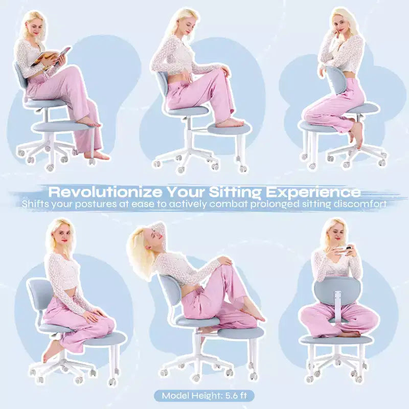 Chaise ergonomique Pinmoco entrecroisée avec roulettes, chaise de bureau à domicile sans accoudoirs pour petits espaces, soutien dorsal amélioré, hauteur réglable