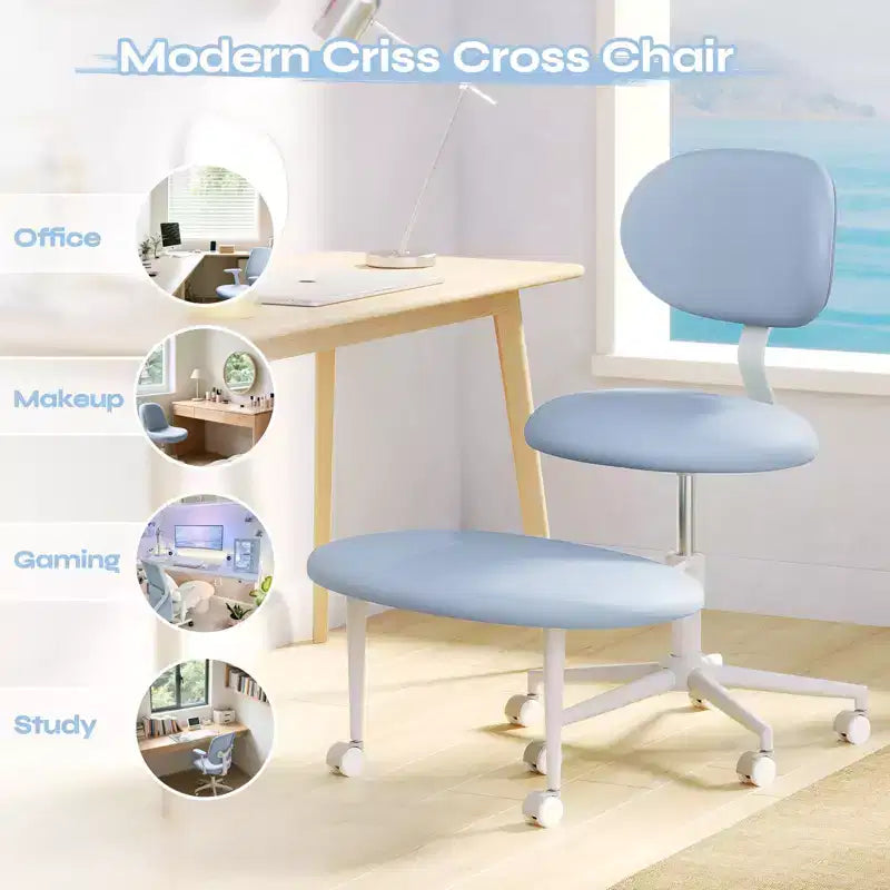 Chaise ergonomique Pinmoco entrecroisée avec roulettes, chaise de bureau à domicile sans accoudoirs pour petits espaces, soutien dorsal amélioré, hauteur réglable