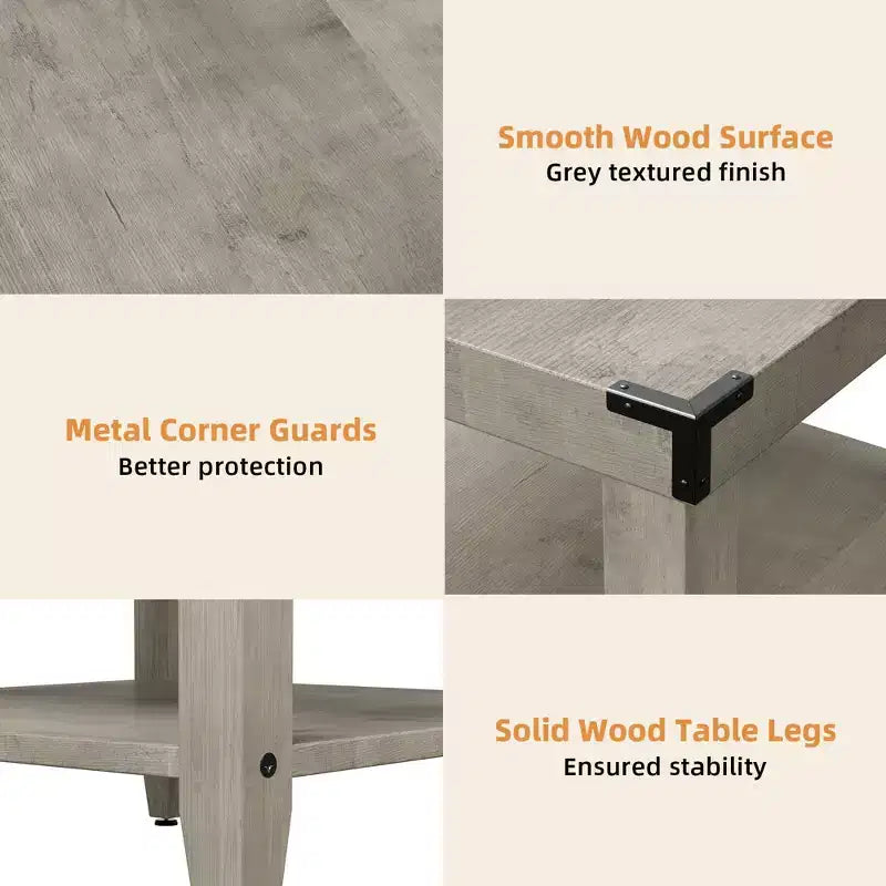 Table d'appoint rustique de ferme avec étagère de rangement pour petits espaces Table de chevet étroite grise pour salon, chambre (2 pièces)