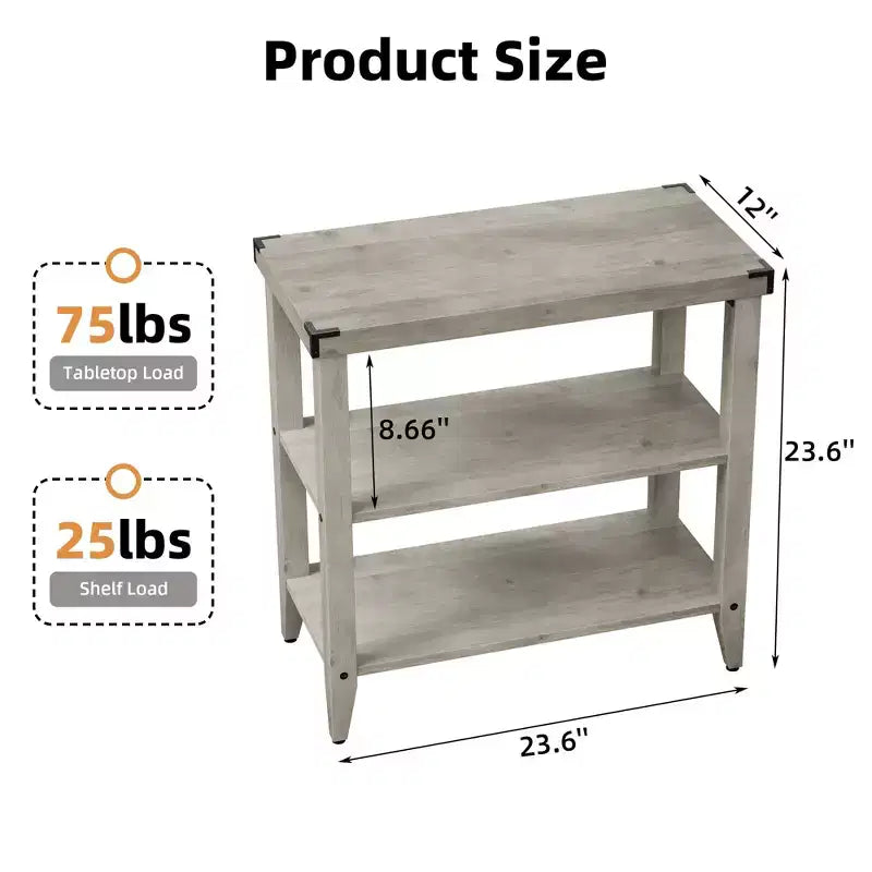 Table d'appoint rustique de ferme avec étagère de rangement pour petits espaces Table de chevet étroite grise pour salon, chambre (2 pièces)
