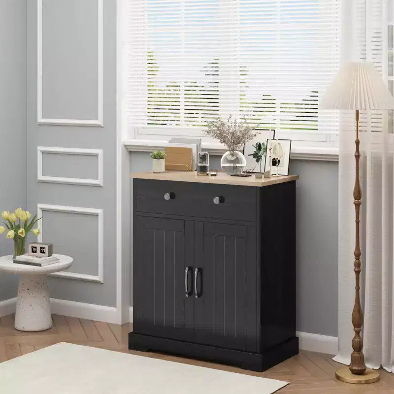 Meuble de Rangement avec 2 Portes et Tiroir, Buffet de Cuisine Moderne avec Étagère Réglable, Table Buffet Bar à Café en Bois pour Salon